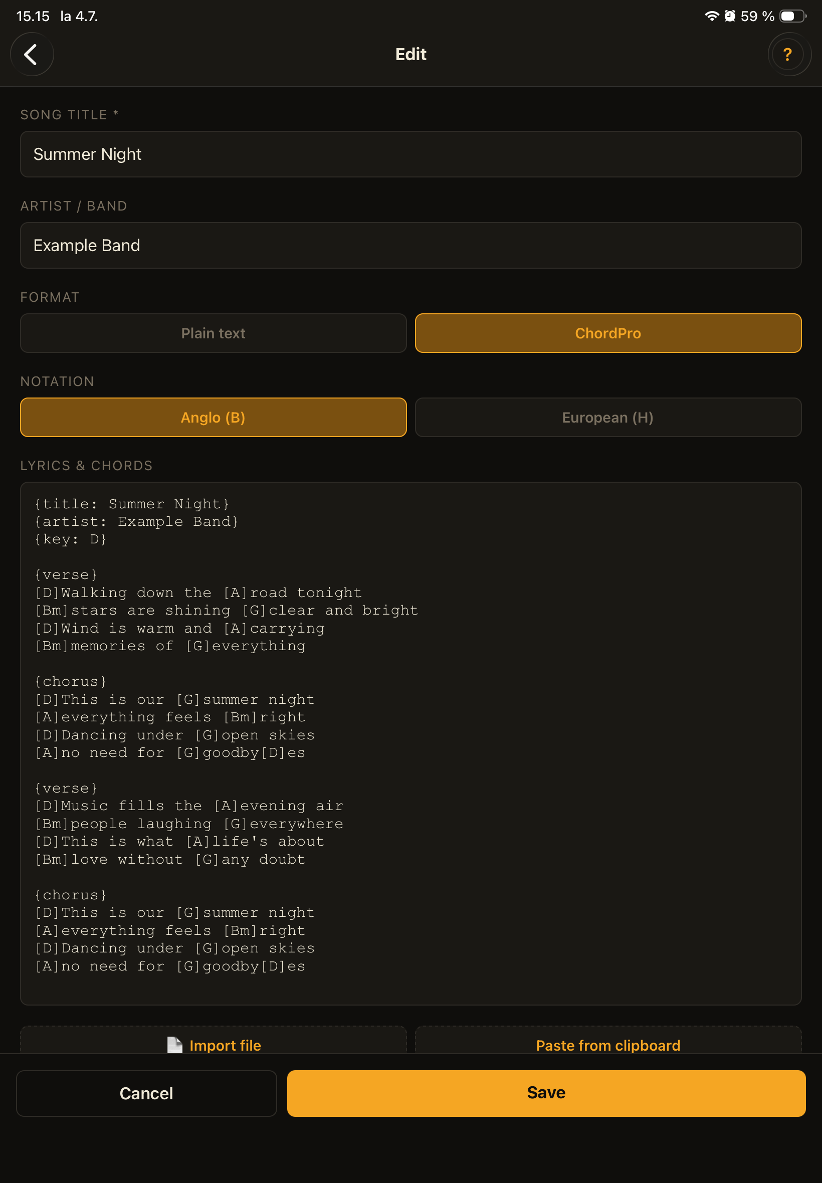 ChordPro editor